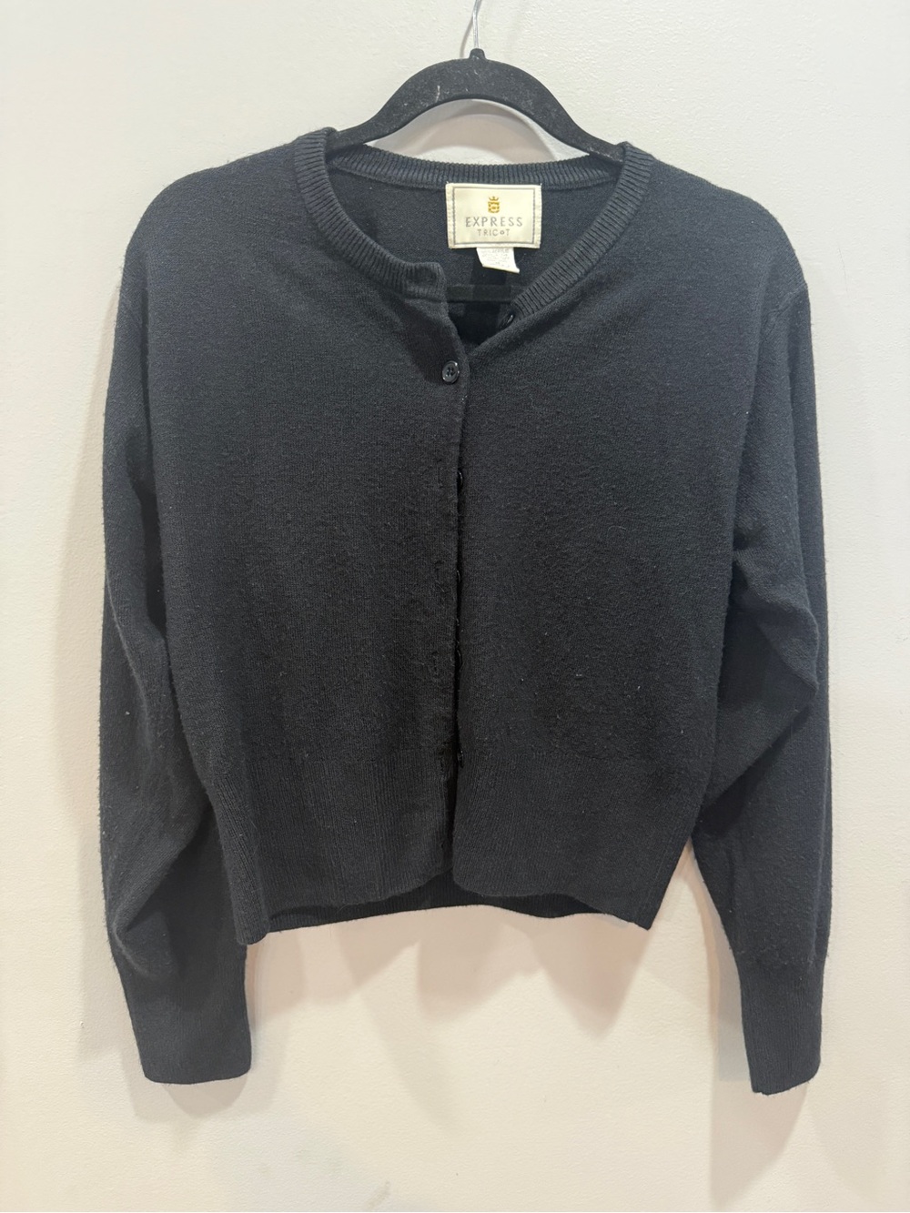 Express Black Cropped Crewneck Button Cardigan